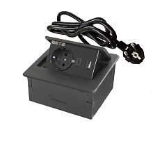 Встраиваемый настольный удлинитель, 1 гнездо, 1*USB, 1 type C, с кабелем, черный
