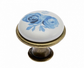 Ручка-кнопка  GP-0728-J4-A-04 керамика (синяя роза ), старое золото