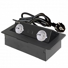 Встраиваемый настольный удлинитель, 2 гнезда, 1*USB, 1 type C, с кабелем, черный