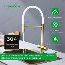 Смеситель 56*24 (белый гибкий излив и кран для питьевой воды), Золото