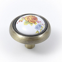 Ручка-кнопка, RC052AB.4, старинная латунь, роза желтая/50