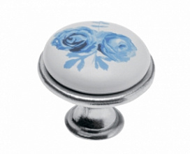 Ручка-кнопка  GP-0728-J4-A-07 керамика (синяя роза ), старое серебро