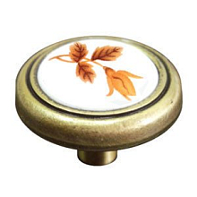 Ручка-кнопка, RC052AB.4, старинная латунь, желтый тюльпан/50 Ручка-кнопка, RC052AB.4, старинная латунь, желтый тюльпан/50